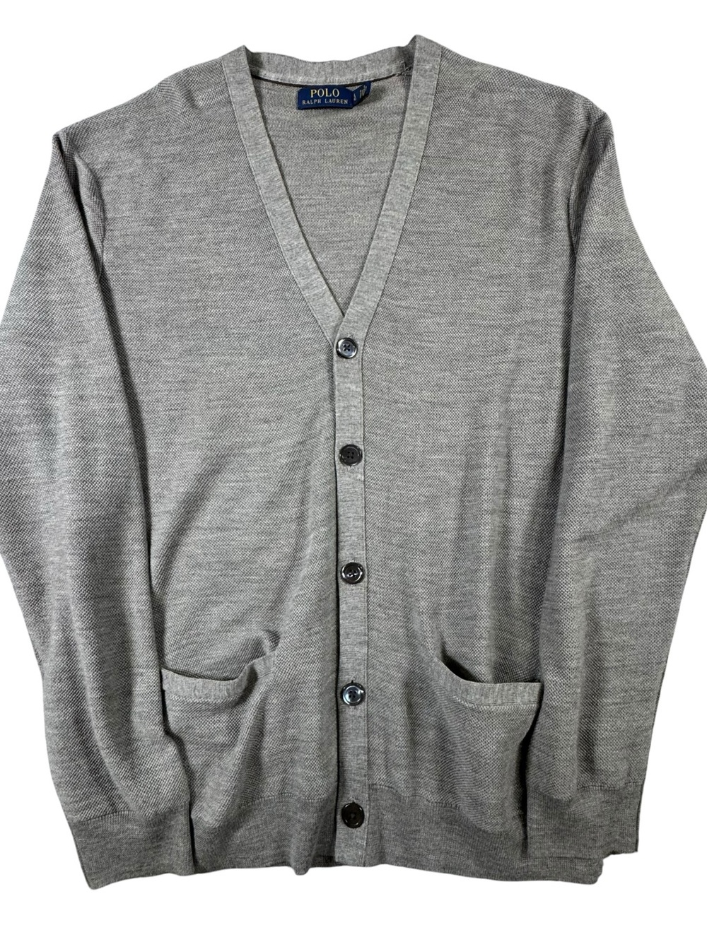 Ralph Lauren Silk Wool Cashmere Blend Light Gray V-Neck Button Cardigan
